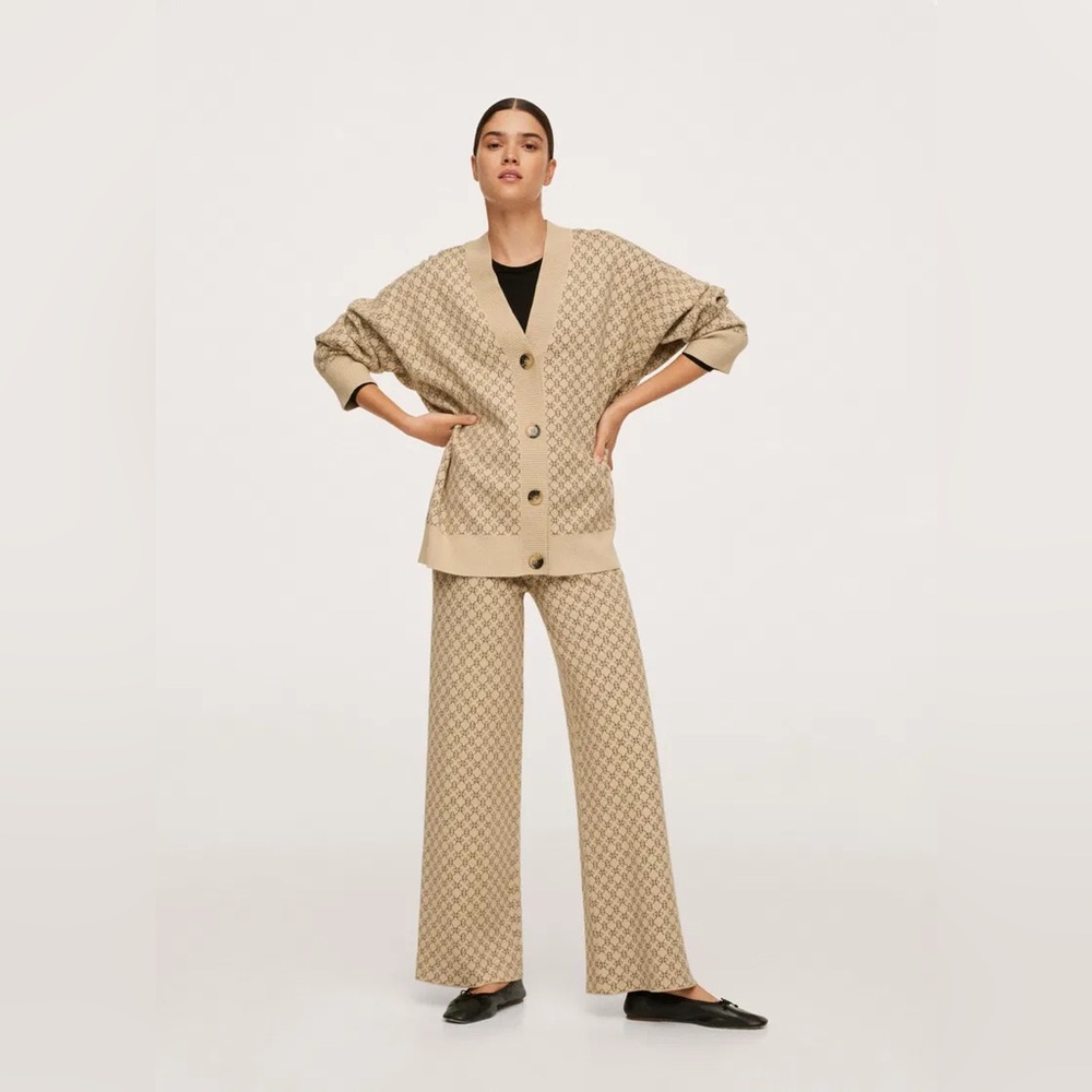 Mango Geometric Print Knit Cardigan and Pants Set